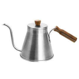 +kuRo Coffee Pot, Drip Pot, 30.4 fl oz (900 ml), Induction Compatible, Direct Fire, Stylish, For Drip 3 - 5 People, With Lid, Narrow Mouth, Camping, Outdoor Activities (Silver)