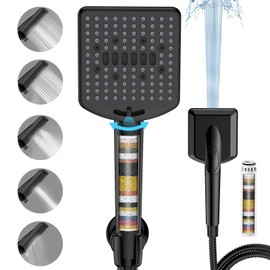 Homlord Filtered Shower Head with Handheld Matte Black - High Pressure 6 Modes, 120 Anti-clog Nozzles, Detachable Showerhead with Hard Water Filters, Extra Long 6ft Hose, Power Wash Mode for Bathroom