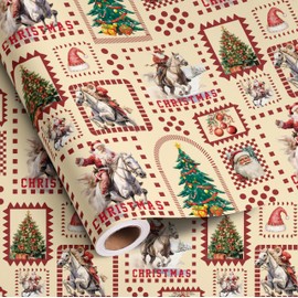 Dtiafu Horse Christmas Wrapping Paper Roll for Women Men Boys Kids Girls Western Cowboy Santa Claus and Plaid Gift Wrap for Holiday Winter Party Celebration - Total 28.5sq.ft