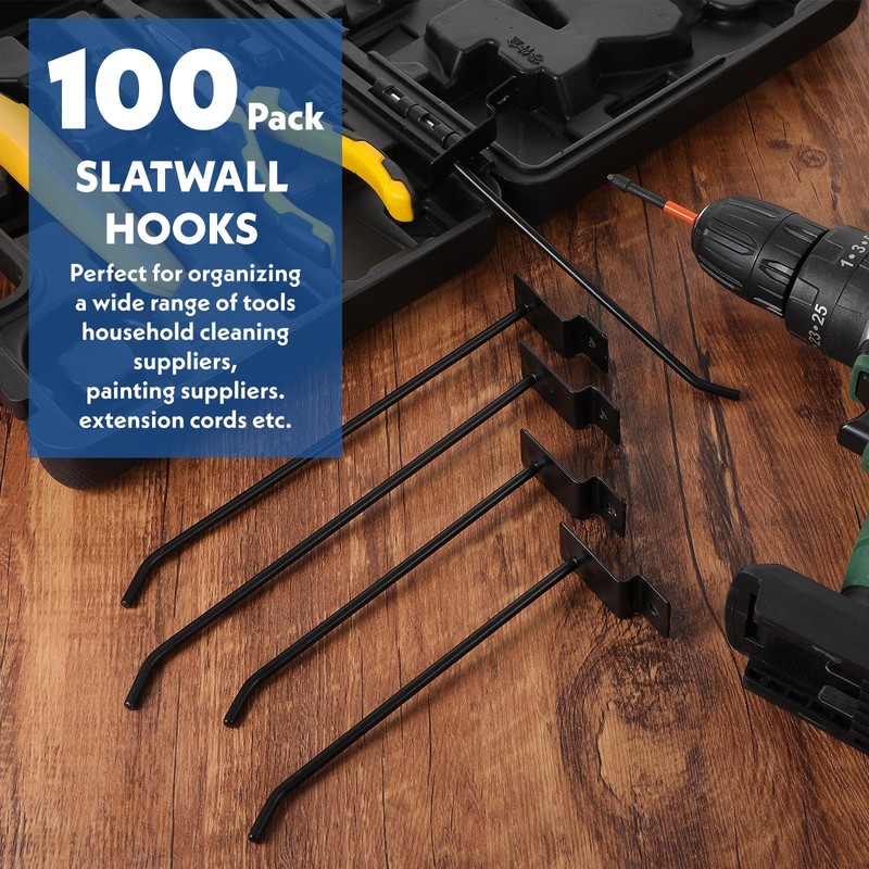 100 Pack Slatwall Hooks, Panel Display Hooks, Black Slatwall Accessories,