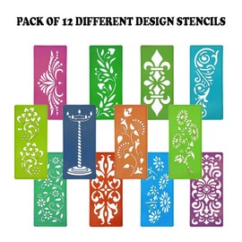 Ascension 12 Assorted Design Border Rangoli Making Stencils - Multi Design Colorful Set for Diwali Decoration (Rectangular)