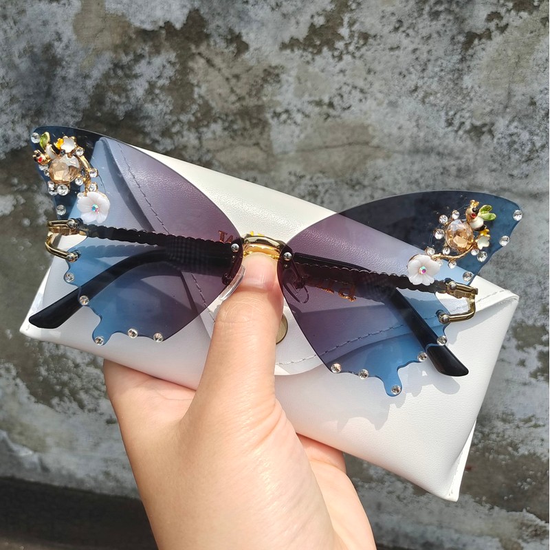 willochra Women Butterfly Cat Eye Sunglasses Fashion Shiny Bling Diamond