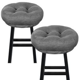 PRONOUS Dark Grey Bar Stool Seat Cushions, Round Stool Covers Pads with Ties Non Slip (14"x14"x4",2 Pack)