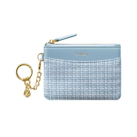 Vulkitty - cartera delgado con llavero, minimalista, con cierre, cambio, billetera con bloqueo RFID para tarjetas de crédito, Azul