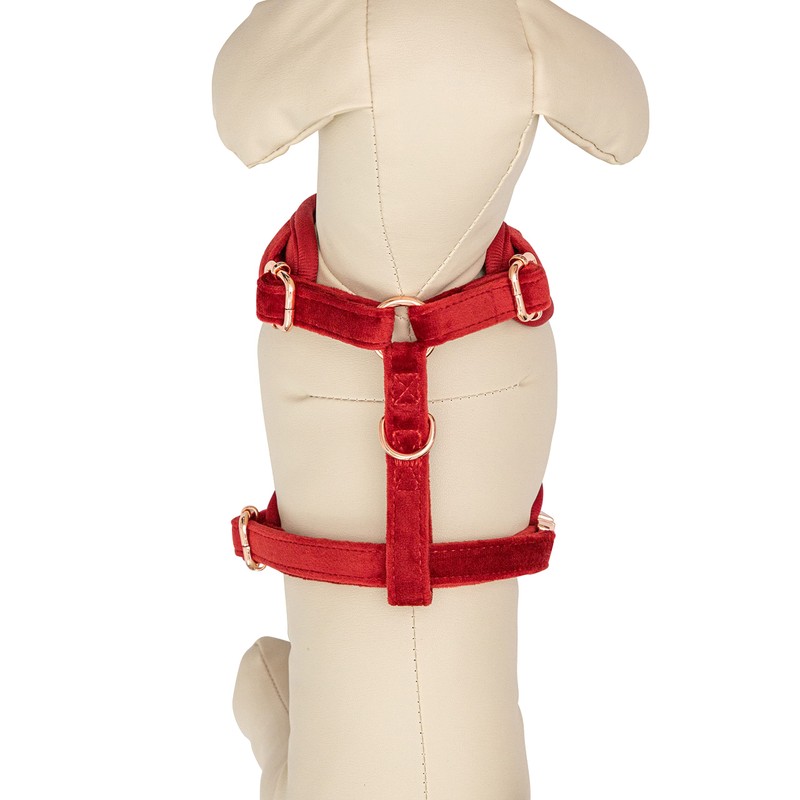Fluffy Tailers Luxury Red Velvet Dog Harness No Pull Adjustable