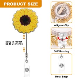 Badge Reel Holder Retractable with ID Clip, Nurse Badge Reel,Funny Badge Reel for Nurse Nursing RN Nurse LPN Medical Assistant Lab Techs MLT Cute Accessories Sunflower