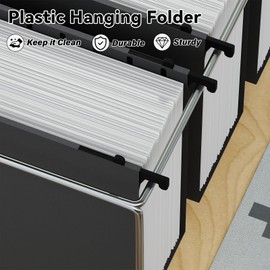 ANSOOK Plastic Legal Size Hanging File Folders,12 Pack Reinforced Black File Cabinet Folders,Heavy Duty3 Inch File Folders Hanging with Tabs,Hanging File Organizer for Office Home School