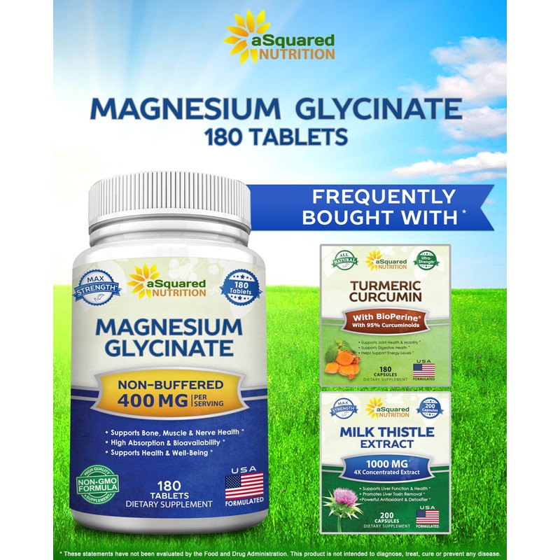 aSquared Nutrition Magnesium Glycinate 400mg - 180 Tablets - Max