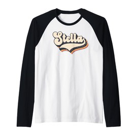 Stella Name Vintage Retro Mädchen Frauen Niedlich Personalisiert Rosa Raglan