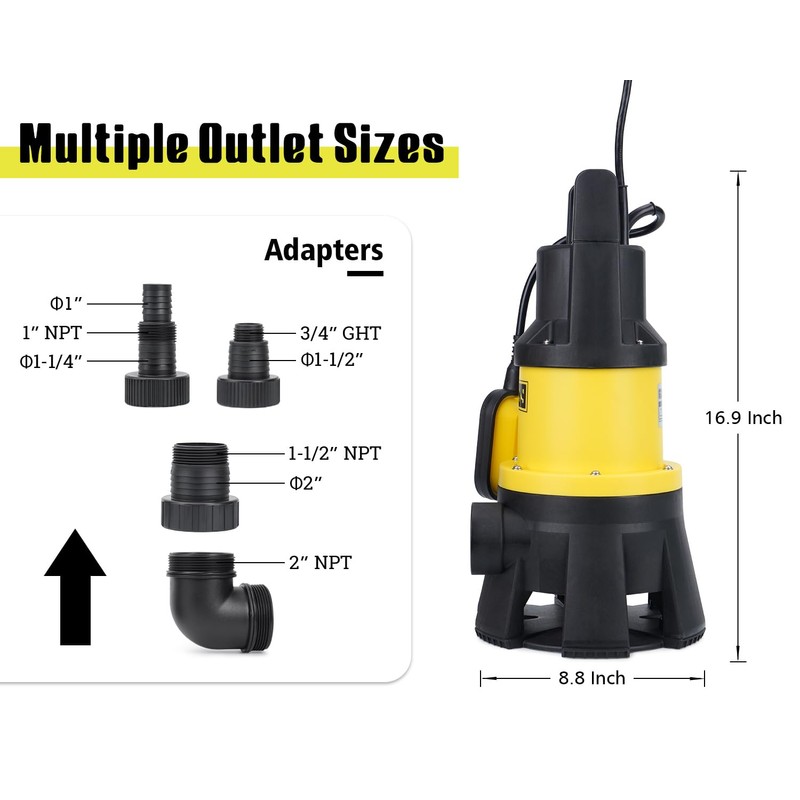 6699 6000GPH Submersible Sump Pump with Float Switch1.5HP Sewage Effluent