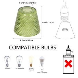 COMPIXIU Green Lattice Glass Lamp Shades Replacement for Island Pendant Light Chandeliers, Cone Glass Lampshade Light Covers for Wall Sconces Vanity Light, with 1-5/8" Fitter, 4.7''W x 4''H, 4 Pack