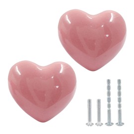 Unlorspy 2 Pieces Ceramic Drawer Knobs, Heart Shape Dresser Knobs, Decorative Heart Shaped Drawer Handles with Two Sizes, Screws for Cupboard, Wardrobe (2 Pieces, Pink)