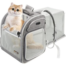 Texsens Cat Backpack Expandable Pet Carrier - Pet Backpack Carrier for Medium Cats and Small Dogs - Great for Travel, Hiking & Outdoor machine wash black pet catcarrier pink dogs & cats expandable catcarrier cat catbackpack extender bird puppy backpack -
