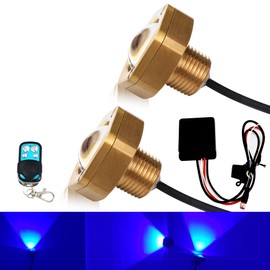 Underwater 1/2in Standard Boat Drain Plug LED Light,UWDESY Upgraded IP68 waterproof brass housing，Underwater Drain Plug Light for Boat Smartphone APP IR Control RGB LED Marine Boat Light（2pcs） (BLUE)