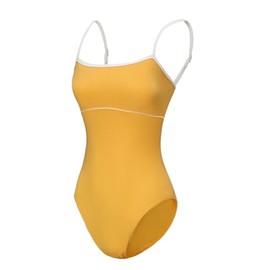 ModLatBal Women's Camisole Leotard with Adjustable Straps for Ballet Dance Leotards, Yellow/White Line, Large