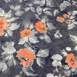 Kt KILOtela Anta Flowers Black Orange Canvas Fabric 100% Cotton - per metre - Digital Print - 160cm wide