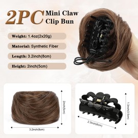HANYUDIE Space Buns Hair Pieces 2PCS Claw Clip in Hair Bun Mini Bun Hair Scrunchies Extension for Women Girls Brown