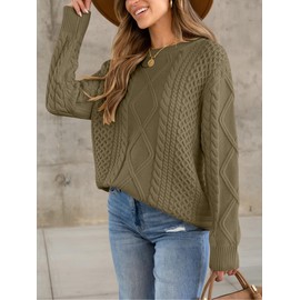 Womens Oversized Sweaters Crewneck Long Sleeve Casual Loose Pullover Sweater Cable Knit Vintage Tops