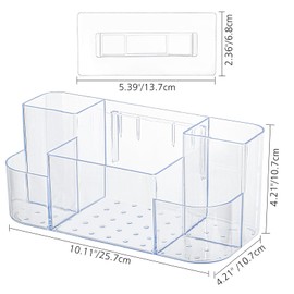 Ganydet Clear Shower Caddy, Wall Plastic Bathroom Shelves Adhesive Cabinet Door Organizer Sink No Drill Shelf with 5 Compartments Floating for Storage Makeup Spice Kitchen, 10.11'' x 4.21'' x 4.21''