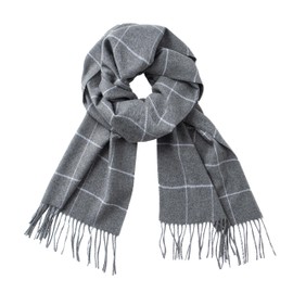CALVIN & OLIVIA Cashmere Feel Scarf Soft Winter Ombre Nova Buffalo Tartan Tweed Houndstooth Plaid Chic Gift for Men Women, Gray Square Plaid, Big