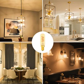 GANLILAN 2W E14 LED Bulb 25 Watt Equivalent Candelabra, Non-Dimmable 2200K Warm White T6 Amber LED Bulbs 3W 300lm Vintage T25 for Chandelier Ceiling Fan, Tubular Small Filament Bulbs, Pack of 6