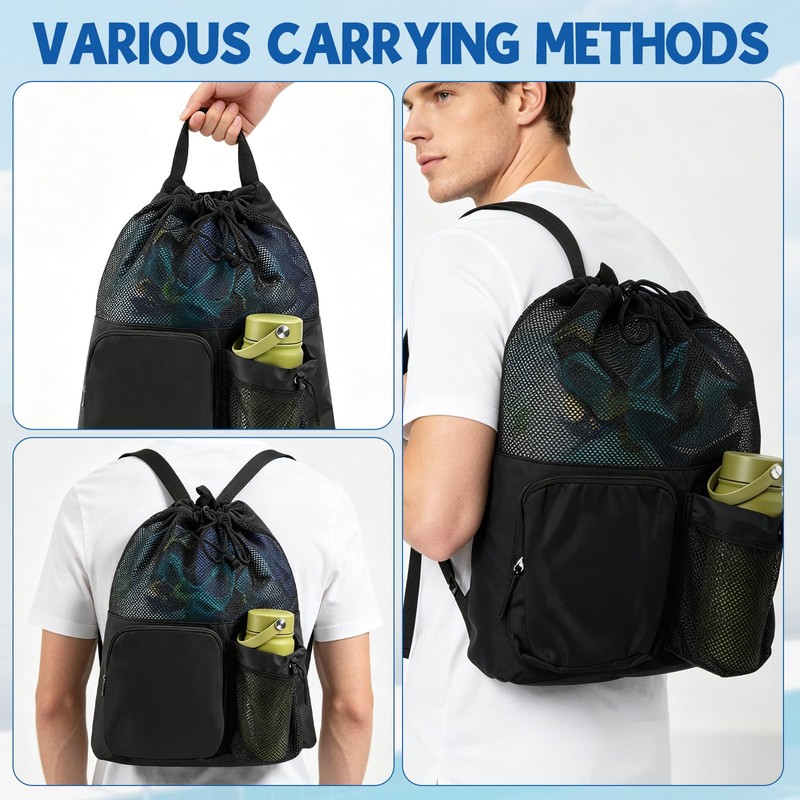 Leikedun Swimming Bag Mesh Drawstring Backpack for Adults Kids, Waterproof