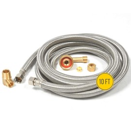 Dishwasher Water Hose Kit (10 FT) - Universal Fit to All Dishwasher Brands - Braided SS Dishwasher Water Supply Line - 3/8" Comp x 3/8" Elbow & All Fittings Included