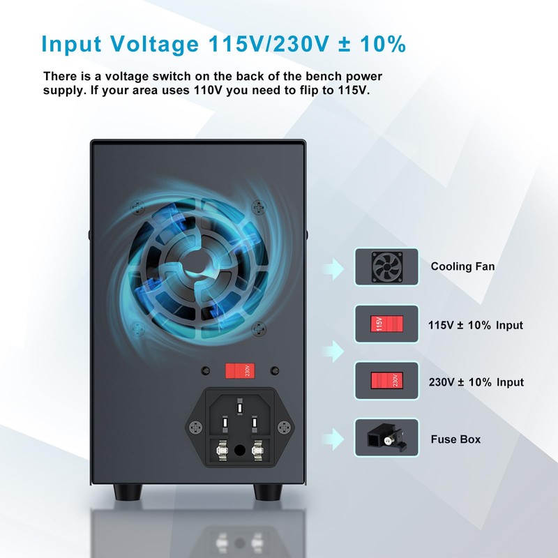 DC Power Supply, Bench Power Supply with Encoder Knob, Adjustable