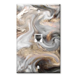 Art Plates - One Port RJ11 - Telephone decorative printed keystone style wall plate. CAT3 - RJ12 Female to Female phone jack. Works for phones, fax, ect. - Grey and Brown Swirl Marble - Granite Print