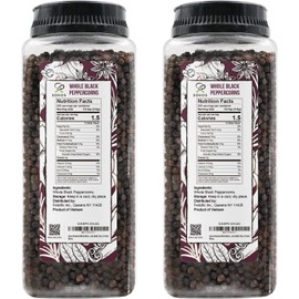 Soeos Black Peppercorns, 18oz (Pack of 2), Non-GMO, Kosher, Packed to Keep Peppers Fresh, Peppercorn for Grinder Refill, Whole Peppercorns