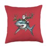 Santa Riding Shark Reindeer Antlers Merry Christmas Shark Throw Pillow
