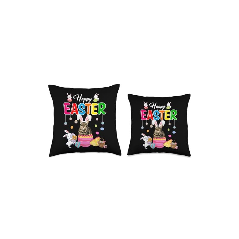 Happy Easter Bunny Cats Inside Chocolate Egg Basket Throw Pillow