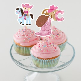 Foowztao 36Pcs My First Rodeo Cowboy 1st Birthday Cupcake Toppers - 6 Patterns, 6pcs Each - Western, Girls, Baby Shower Party Supplies