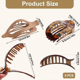 Flat Hair Clips, 6 PCS Hair Claw Clips for Women, Large Matte Hairs Claw Nonslip Curved Design HairpinGirls Curved Claws Clip for Women and Girls Decoration