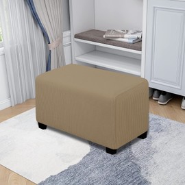 Easy-Going Funda otomana elástica fácil de Usar, Taburete de Almacenamiento Plegable, Protector de Muebles, Funda Rectangular Suave con Fondo elástico pequeña Tan