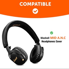 PESLNG Professional PU Leather Replacement Ear Pads Compatible with Marshall MID ANC, Uses High Quality Memory Foam for More Comfort and Durability. (Protein Leather Black)
