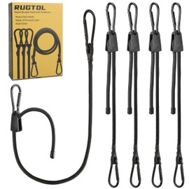 Adjustable Bungee Cords, 100cm Heavy Duty Bungee Cord with Carabiner Clips Outdoor, Easy Adjust Length Black Elastic Tie Downs Ropes with Hooks On Both Ends for Bike Rack, Tarpaulin, Garden, 4 Pack