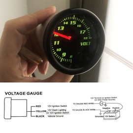 2-1/16" 52mm Voltage Gauge Smoked Lens Tinted 7 Color Volt Gauge Black Dial Voltmeter Range 8-18 Volts