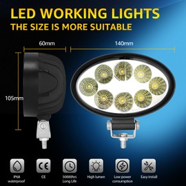 WELLIT 2 x 24 W Oval LED Work Light Headlight 12 V 24 V Offroad Work Lamp LED Work Light IP68 Tractor Car SUV Moto