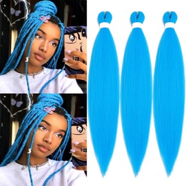 Light Blue Braiding Hair Pre Stretched Braiding Hair Extensions for Braids Long Yaki Texture Crochet Twist Box Braids Itch Free Knotless Micro Kids Prestretched Braiding Hair 26 Inch 3 Packs