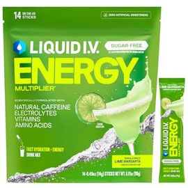 Liquid I.V.® Hydration Multiplier Sugar-Free + Energy - Lime Margarita Mocktail | Electrolyte Powder Drink Mix | 1 Pack (14 Servings)