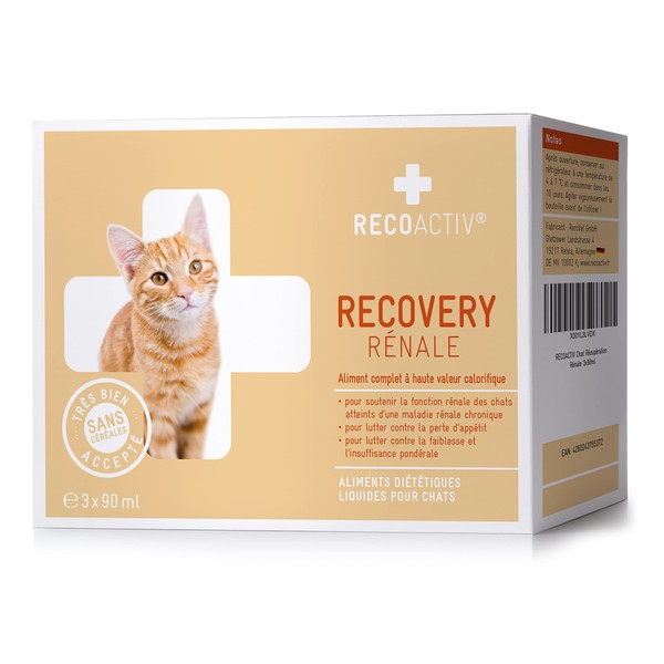 RECOACTIV 3 x 90 ml Renal Recovery for Cats, High Calorie Complete Diet for Kidney Disorders and Increased Energy Needs
