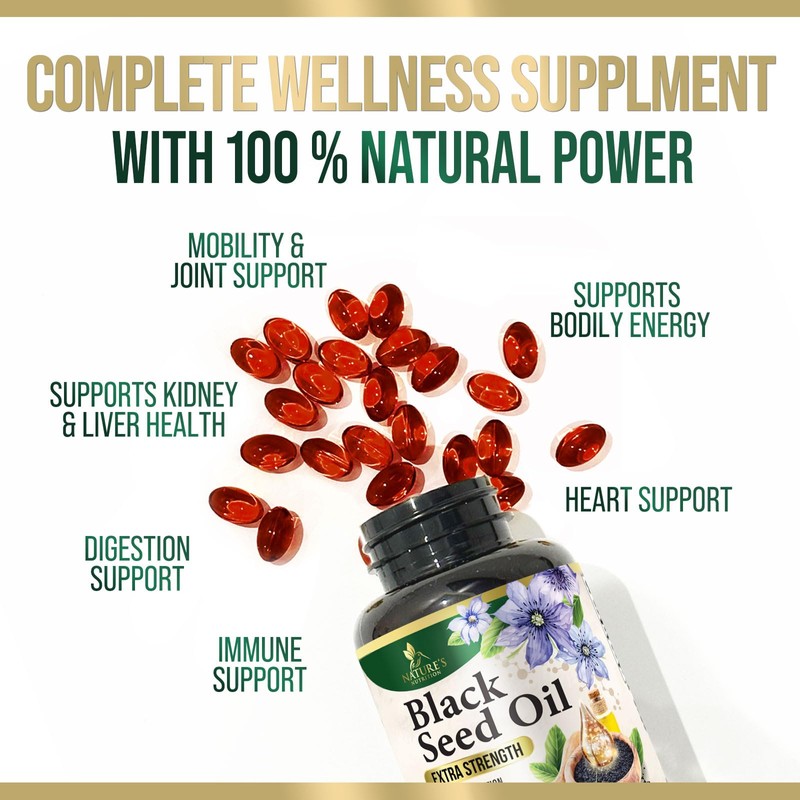 Black Cumin Seed Oil Capsules 1000mg per Serving - Premium