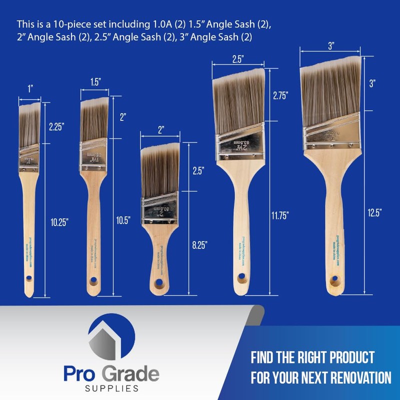 10 Pack Pro-Grade Premium Wall/Trim House Paint Brush Set Great