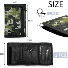 Universal One Piece Wallet with Black Key Ring Chain, Oxford Cloth Padded Wallet, Zipper Folding Wallet for Men and Women (Camouflage Army Green), Army-green, Military