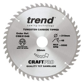 Trend Wood Circular Saw Blade, 210mm Diameter, 30mm Bore, 48 Teeth, TCT, 2.4mm Kerf, +15° Hook, CSB/21048