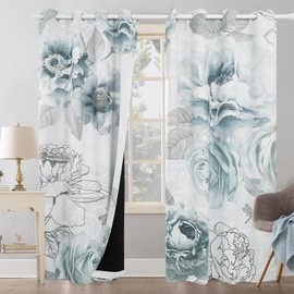 Boho Blackout Curtains for Bedroom, Floral Print Window Curtains 84 Inches Length 2 Panels Set Noise Reducing Thermal Insulated Window Drapes for Living Room,52" W x 84" L