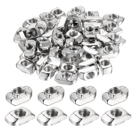 sourcing map 100Pcs M6 T Nuts Sliding T Slot Nut Fastener Carbon Steel Nickel Plated Half Round Roll in Sliding Aluminum Profile Accessories 3030 Series