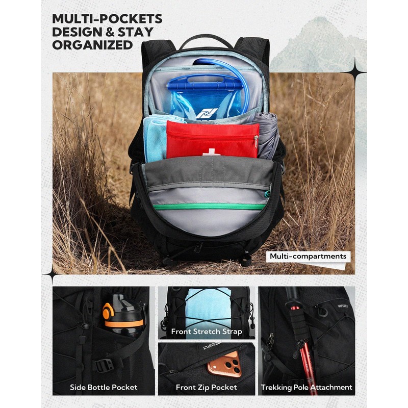 WATERFLY 20L Small Hiking Backpack for Women Men, Lightweight Breathable