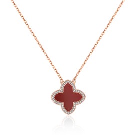 AMIREUX 4 Leaf Clover Necklace for Women Lucky Clover Pendant Necklace Rose Gold Plated Cubic Zirconia Dainty Simple Necklace